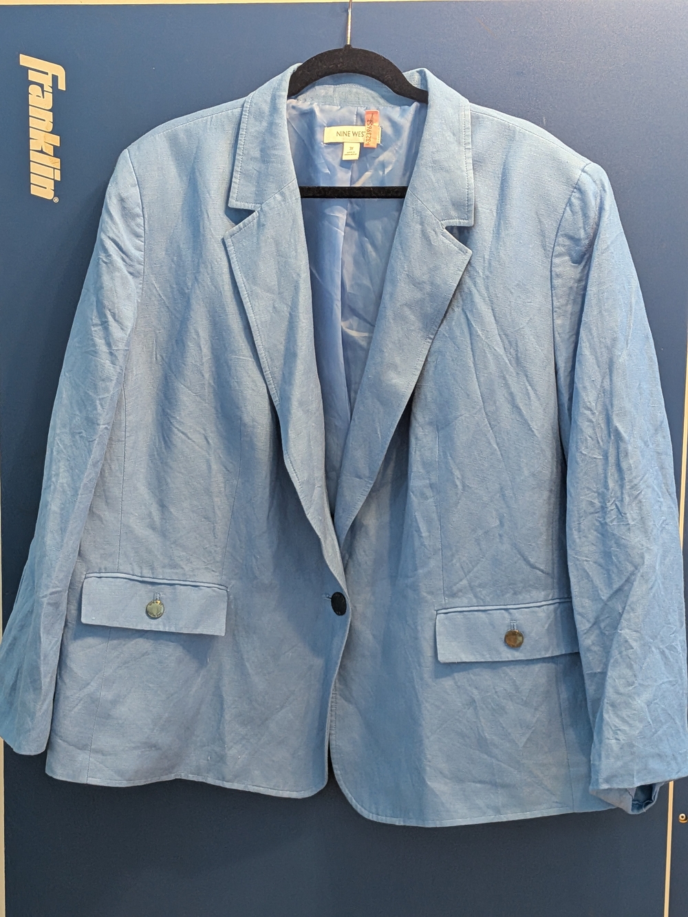 Nine West Pale Blue Single-Button Notched Lapel Blazer